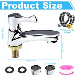 ZOYDP Einhebel Wasserhahn Bad Kaltwasser, Rostfrei Zinklegierung kaltwasserhahn Gäste WC mit 60cm Anschlussschlauch, Wasserhahn Kaltwasser für Gäste WC Bad Küchen, Wasserhahn Badezimmer nur Kaltwass