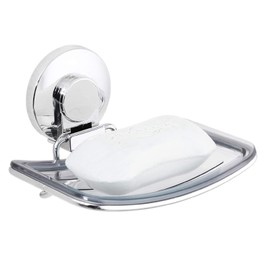 LEVERLOC Chrome Suction Cup Soap Dish Holder for Shower Wall Drill-Free Rustproof Waterproof Wall Mount Strong Suction Removable Bar Soap Sponge Holder for Bathroom Bathtub Kitchen