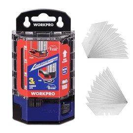 WORKPRO Utility Knife Blades 100-Pack, SK2M Steel Ultra Sharp Razor Blades with Dispenser, Replacement Blades for Box Cutters, Fits Most Standard Utility Knives