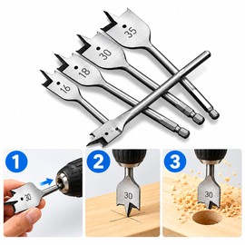 14, 16, 18, 30, 35mm Flat Wood Drill Bit, Hex Shank 3-Point Woodworking Boring Tool for Drawer and Door Lock Installation 1pc