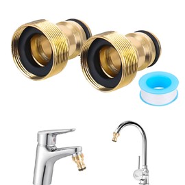 XTDMJ Pack of 2 Universal Tap Connector for Mixer Tap, Hose Adapter, Hose Coupling, Quick Coupling, Garden Hose Connection (Male Thread, Golden)