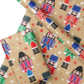 WRAPAHOLIC Christmas Kraft Wrapping Paper Roll - 17 Inch x 16.4 Feet Kraft Paper Roll, with the Nutcracker Pattern, for Christmas, Holiday, Party Celebration