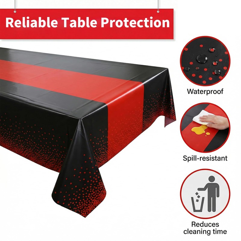 Preocea 6 Pack Black and Red Tablecloth Party Decorations, 137