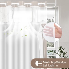 TWLSNCD No Hook Shower Curtain and Liner Set, Ombre Brown Striped Shower Curtains with Snap in Fabric Liner, Hotel Ringless Waterproof Washable with See Through Top Window, 71" x 74"