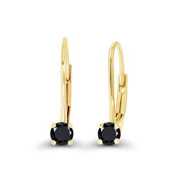 14K Yellow Gold Plated Sterling Silver 3mm Natural Black Onyx Birthstone Leverback Earrings