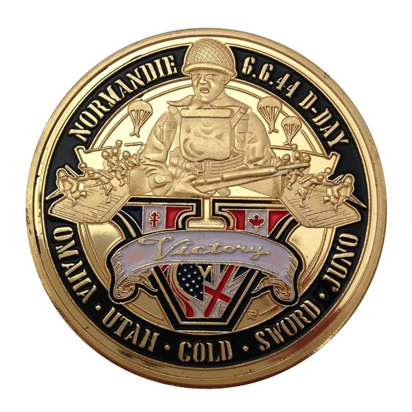 RARE 24k GOLD PLATED WW2 D DAY MEMORIAL COMMEMORATIVE COIN