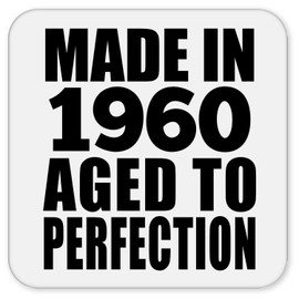 Designsify Gifts, 65th Birthday Made in 1960 Aged to Perfection, Drink Coaster Mat Wipe-Clean Non-Slip Non-Skid Cork Back, for Anniversary Mom Dad Parents Fathers Mothers Day Party, to Men Women Him