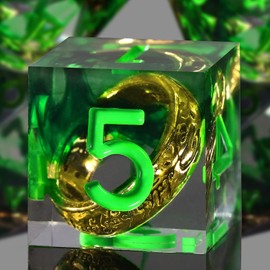 FONVGOGO Magic Lord Rings DND, juego de dados de resina de borde afilado D y D con caja, 7 piezas de dados poliédricos de mazmorras y dragones para juegos de rol, juegos de mesa de regalo (anillo