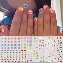 IDDFEVE Nail Stickers for Kids - Cute 3D Self-Adhesive Designs, Flowers Leaves Animals Fruits DIY Nail Art Decals for Little Girls, Toddler (8 Sheets)