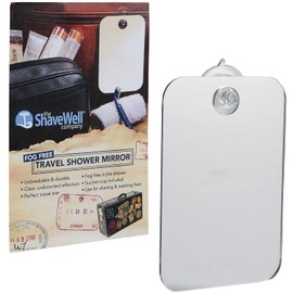 The Shave Well Company Fog-Free Travel Mirror for Shaving | Fogless Bathroom Mirror with Removable Wall Suction | Small, Portable, Handheld for Makeup