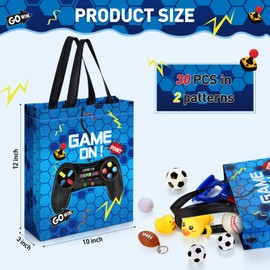 Sweetude 30 Pcs Video Game Gift Bag with Handle Game Party Supplies Reusable Gaming Non Goody Bag for Girl Boy, 2 Styles(Blue)