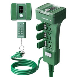 DEWENWILS Outdoor Power Stake Timer Waterproof, 100FT Range Remote Control Outlet Timer, 6 Grounded Outlets 6FT Cord, Photocell Dusk to Dawn, for Lights, Garden, 1875W/15A UL Listed