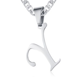 XIRUVE Men's Women's Stainless Steel Letter A to Z Pendant Initial Necklace with 6 mm Wide Curb Chain Length Adjustable, Stainless Steel, No Gemstone