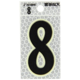 Brady 3000-8 2-3/8" Height, 1-1/2" Width, B-309 High Intensity Prismatic Reflective Sheeting, Black And Silver Color Glow-In-The-Dark/Ultra Reflective Number, Legend "8" (Pack Of 10)