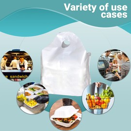 APQ 500 Pack Wave Handle Take-Out Food Bags 18" L, 16" H, 9 x 9 Bottom Size. White Color. Merchandise Bags, Retail Shopping Goodie Plastic Bags, 18" x 16" + 9 x 9 BG. with Handles.