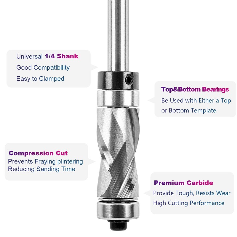 SpeTool Spiral Flush Trim Router Bit 1/4 Inch Shank Double