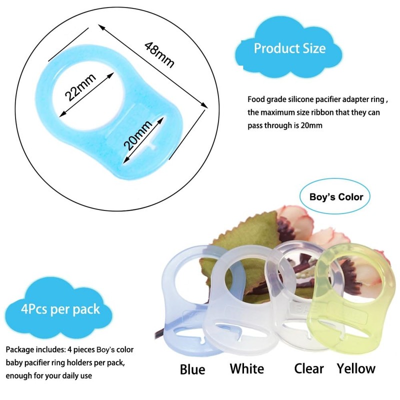 4Pcs Pacifier Adapter Rings Silicone Rings for Pacifier Clip Button
