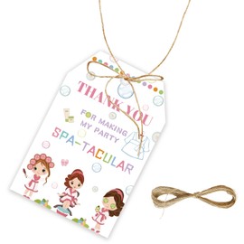 50pcs Spa Thank You Tags, Spa Day Gift Tag with String for Girl Makeup Party, Spa Thank You Paper Tags for Pajama/Pamper Birthday Party Favors