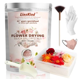 LinsKind Flower Drying Silica Gel Crystals with Container Brush, 5LBS(2.2KG) Silica Gel Flower Drying Fine Crystals, Color Indicating Silica Sand Flower Drying Preservation Kit for Wedding Bouquet