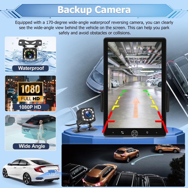 NHOPEEW Rotatable Single Din Car Stereo with Wireless Carplay and