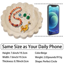 7Color Sky Natural Marble Travertine Tray 7.6'' Jewelry Dish Stone Tray Decorative Marble Jewelry Trays Trinket Dish for Ring Earring Present for Woman Daugther, Beige Travertine