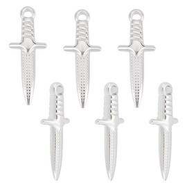UNICRAFTALE - 6 colgantes de espada de acero inoxidable 304 chapados en plata de ley 925, abalorio de daga de metal punk, para hacer joyas y dijes de marcapáginas de 24 mm de largo