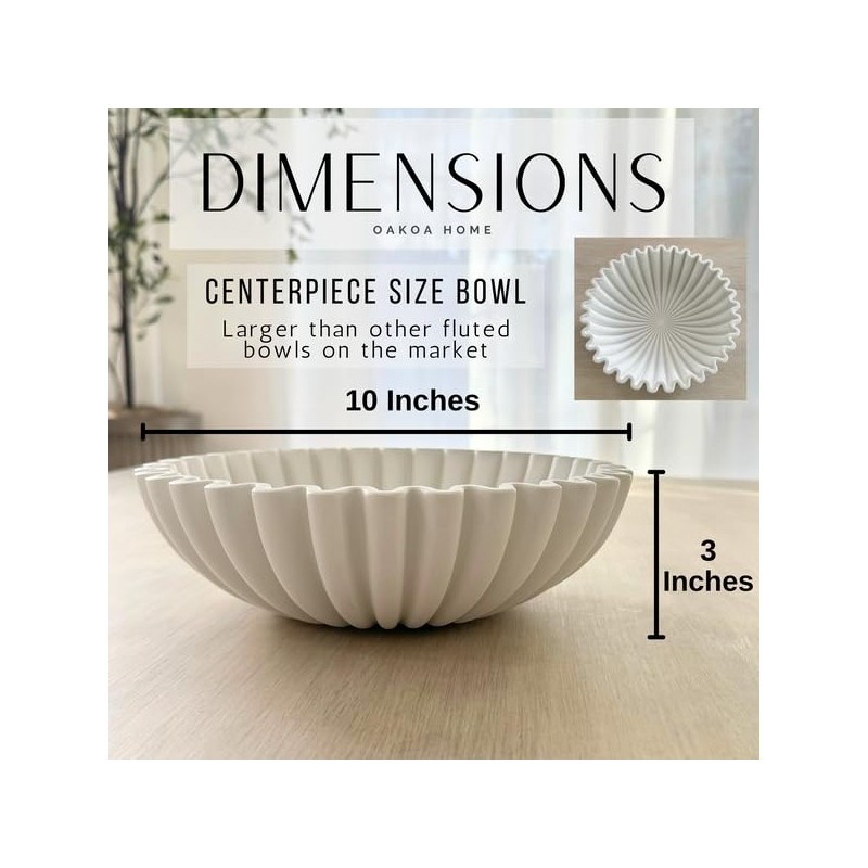 OAKOA Concrete Decorative Bowl - White Large Decorative Bowls for