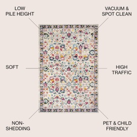 JONATHAN Y MDP200B-8 Modern Boho Floral Bohemian Vintage Country Indoor Area-Rug Country Easy-Cleaning Bedroom Kitchen Living Room Non Shedding, 8 ft x 10 ft, Beige/Multi