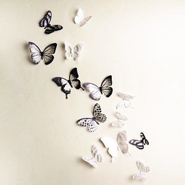 New12pcs 3D Butterfly Wall Stickers Art Decal Home Room Decorations Decor (Black & White)