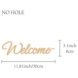 CREATCABIN Laser Cut Wood Sign Word Wall Art Welcome Letter Sign Decorative Wall Sculpture Hanging Decor Unfinished Wooden Cutouts Words for Housewarming Door Wall Room Decoration 11.8 x 3.1 inch