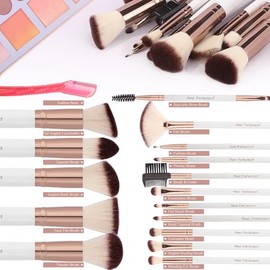 Real Perfection - Juego de brochas de maquillaje de 16 piezas con 1 navaja de cejas, brochas sintéticas premium para base, polvo, correctores, sombra 