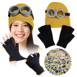 HTPARY Yellow Hat, Costume, Cosplay Accessories, Goggles, Knit Hat, Gloves, 3-piece Set, Fancy Costume, Prop, Movie, Character Cosplay, Cute, Kids, Adults