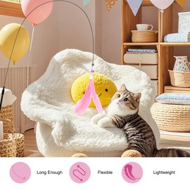 Neyeau Cat Teaser Wand, Cat Feather Toy with Bell, Kitten Stick Toy, Includes 2 Replacement Seahorse Heads and 2 Plush Mice, Suitable for Kitten Play Training and Hunting Exercise