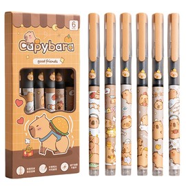 MOZXIRZ 6 Pcs Rolling Ball Pens Cute Capybara Liquid Ink Rollerball Pens Cartoon 0.5 mm Black Ink Pen Quick Drying Smooth Writing Pen Office School Supplies (Capybara)