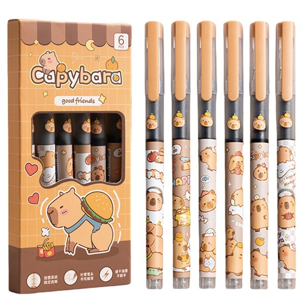 MOZXIRZ 6 Pcs Rolling Ball Pens Cute Capybara Liquid Ink
