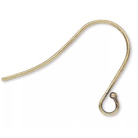 Beadsmith Ear Wire, 10 Antiqued Gold Plated Brass 15mm Fishhook with Open Loop Earrings