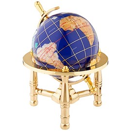 Unique Art 6-Inch by Blue Lapis Ocean Mini Table Top Gemstone World Globe with Gold Tripod
