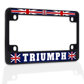 Metal Insert Bike License Plate Frame Triumph with British Flag Weatherproof Motorcycle Accessories Black 4 Holes Solid Insert