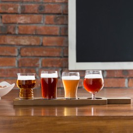 MyGift 5-Piece Beer Tasting Flight Board Set Includes 4 Beer Glasses and Wood Paddle Serving Tray, Each Glass Holds 5 oz