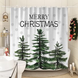 Sanzugh Christmas Extra Long Shower Curtain, Winter Pine Tree Snowflake Farmhouse Fabric Shower Curtains Set for Bathroom Decoration with Hooks 72 X 84 Inch Cute Grey White Xmas Holiday Bath Decor