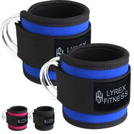 Ankle Strap for Cable Machine and Strength Training - Premium Padding for Comfort, Ankle Cable Starps for Workout, Compatible with Glute Kickback, Leg Extension, Leg Press, Hip Abductors & lower body exercises- Blue