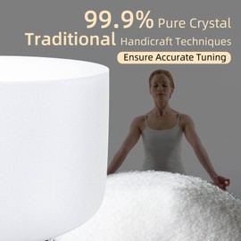 SOUNDELLO White E Note 8 inch Quartz Crystal Singing Bowl, for Healing Mindfulness Meditation Yoga Sound Baths, with Case Rubber Mallet