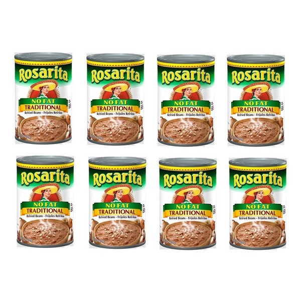 Rosarita Traditional Refried Beans, No Fat: 8 Cans of 16 Oz