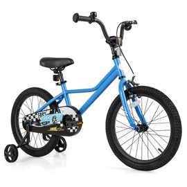 BABY JOY Kids Bike, 12 14 16 18 Inches Car Pattern Sporty Bicycle w/Removable Training Wheels, Hand & Coaster Brakes, Adjustable Seat & Handlebar, Girls Boys Bike (18 Inches, Kickstand, Blue)