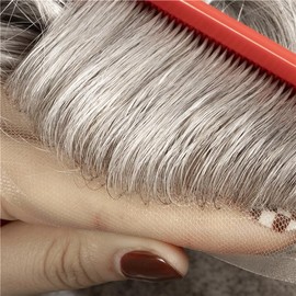 LLWear Toupee for Men Human Hair Mens Hair Pieces 0.06mm Soft Thin Skin Single Knotted Natural Wavy Men's Hair Replacement System with 8¡Á10 inch Cap (0.06mm thin skin, #380)