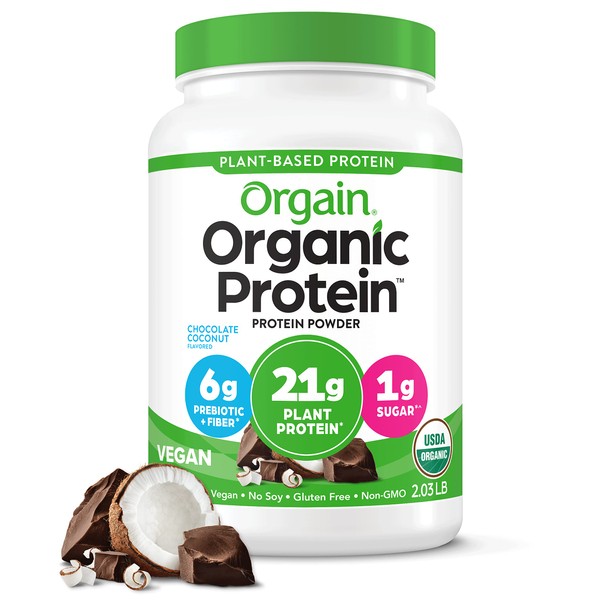 Orgain Organic Vegan Protein Powder, Chocolate Coconut - 21g Plant Based Protein, Gluten Free, Dairy Free, Lactose Free, Soy Free, No Sugar Added, Kosher, For Smoothies & Shakes - 2.03lb