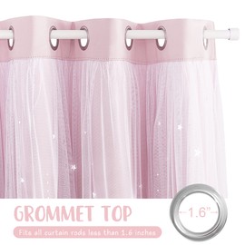 NICETOWN Moon and Stars Cutout Blackout Curtains with White Sheer Voile for Bedroom/Christmas, Grommets Noise Reducing Window Treatment Draped for Grils Room, 1 Pair, 52" Wide x 63" Long, Baby Pink