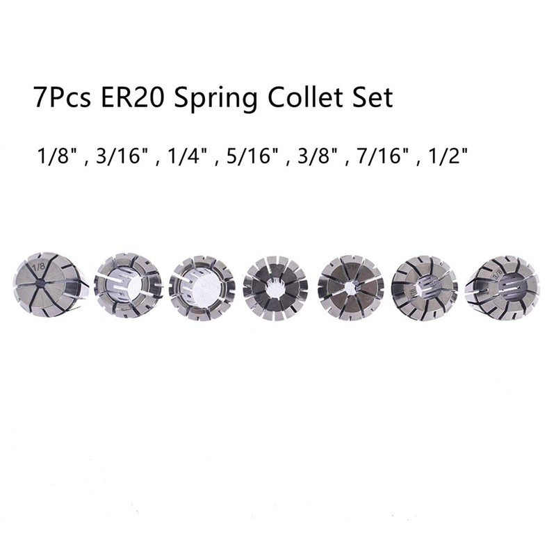 findmall 7Pcs ER20 Spring Collet Set 1/8-1/2 for CNC Milling
