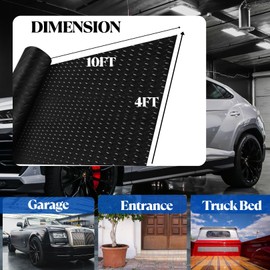BESEA 4 x 10 FT Garage Floor Mat, Heavy Duty Diamond Plate Rubber Parking Mat – Waterproof, Oil-Resistant, Anti-Slip Flooring Roll for Under Car, Home Garage or Workshop,1/8" Thick