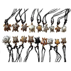 Askana New Zealand Maori Tribal Style Sea Turtles Surfer Pendant Necklace Set of 18 with Adjustable Cotton Cord (Set # 34)